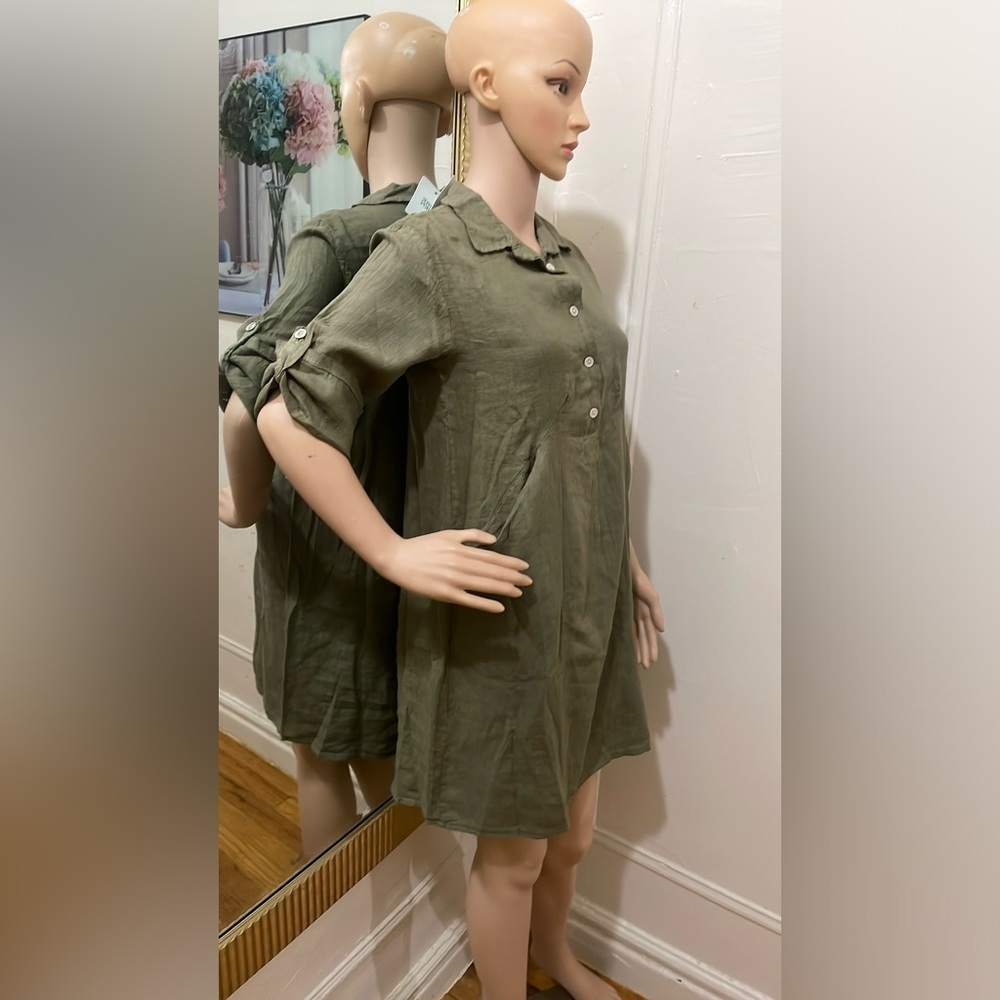 Elena Baldi's Olive Green Linen Shirt - Picture 7 of 12